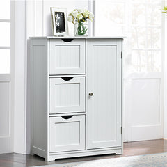 Armario de Suelo para Baño con 3 Cajones y 1 Armario Estante Ajustable Mueble de Almacenamiento para Salón Dormitorio 60 x 30 x 81cm Blanco