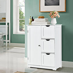 Armario de Suelo para Baño con 3 Cajones y 1 Armario Estante Ajustable Mueble de Almacenamiento para Salón Dormitorio 60 x 30 x 81cm Blanco