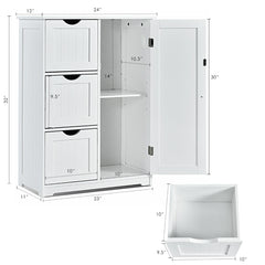 Armario de Suelo para Baño con 3 Cajones y 1 Armario Estante Ajustable Mueble de Almacenamiento para Salón Dormitorio 60 x 30 x 81cm Blanco