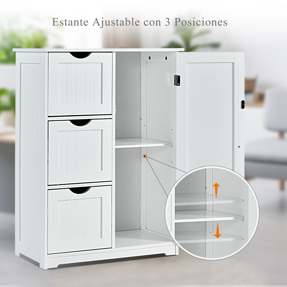 Armario de Suelo para Baño con 3 Cajones y 1 Armario Estante Ajustable Mueble de Almacenamiento para Salón Dormitorio 60 x 30 x 81cm Blanco