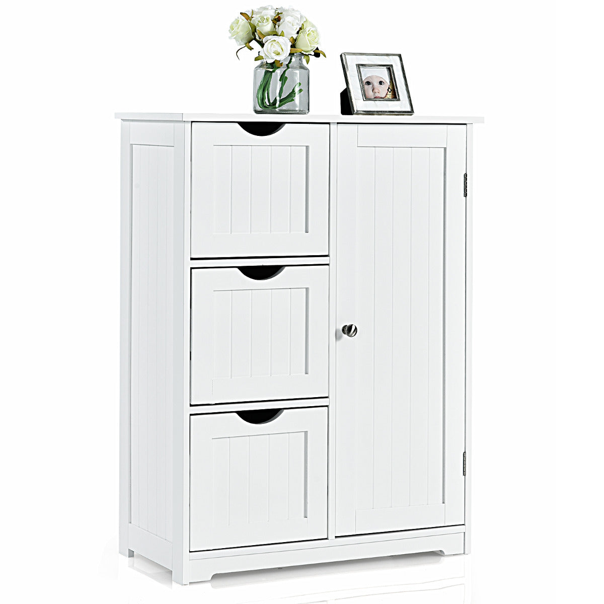 Armario de Suelo para Baño con 3 Cajones y 1 Armario Estante Ajustable Mueble de Almacenamiento para Salón Dormitorio 60 x 30 x 81cm Blanco