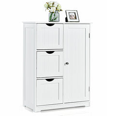 Armario de Suelo para Baño con 3 Cajones y 1 Armario Estante Ajustable Mueble de Almacenamiento para Salón Dormitorio 60 x 30 x 81cm Blanco