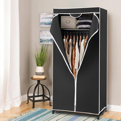 Armario de Tela Plegable con Cremallera Organizador de Ropa de Textil Portátil con Barra para Colgar 74 x 50 x 172 cm Negro