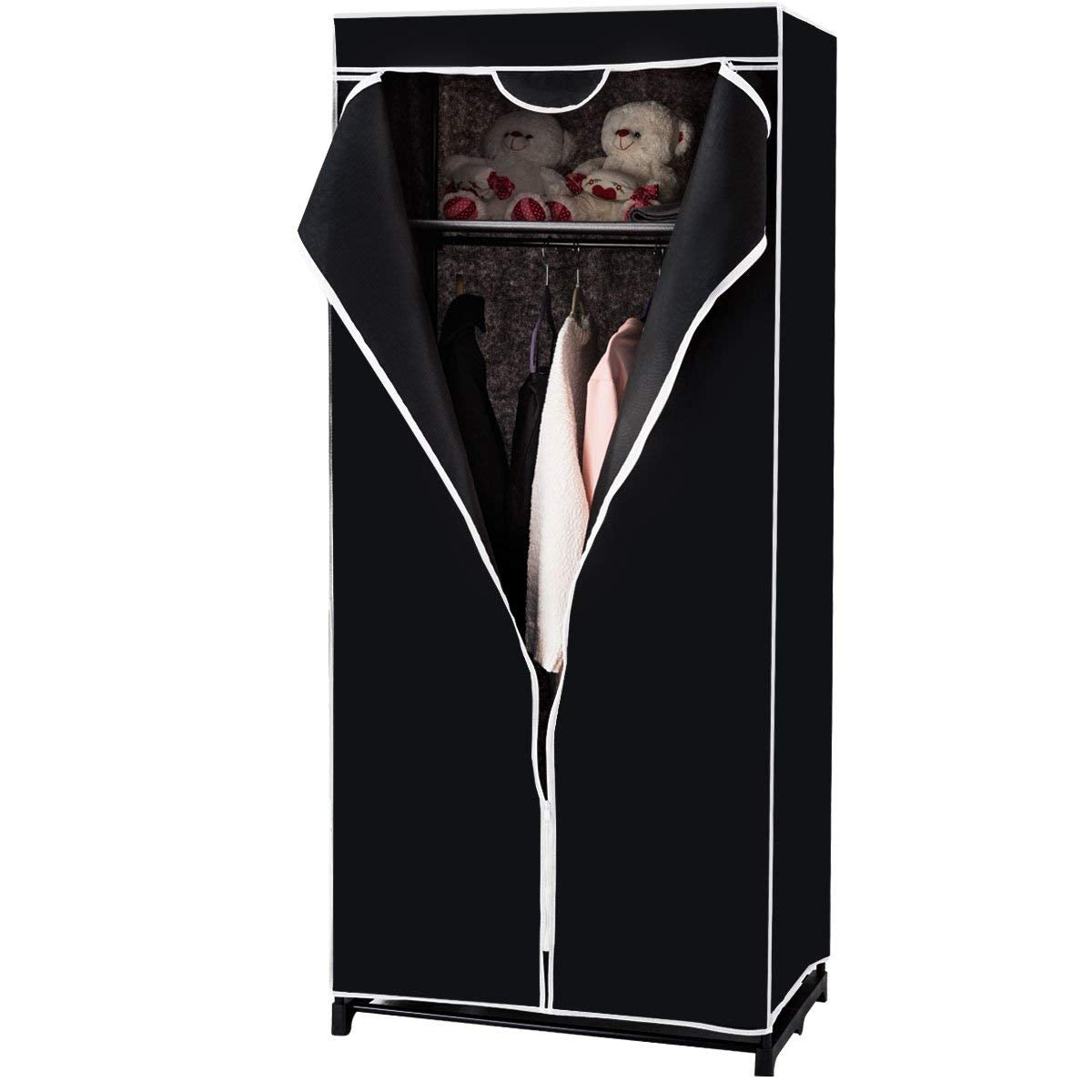 Armario de Tela Plegable con Cremallera Organizador de Ropa de Textil Portátil con Barra para Colgar 74 x 50 x 172 cm Negro