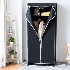 Armario de Tela Plegable con Cremallera Organizador de Ropa de Textil Portátil con Barra para Colgar 74 x 50 x 172 cm Negro