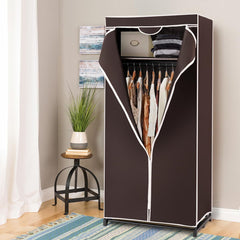 Armario de Tela Plegable con Cremallera Organizador de Ropa de Textil Portátil con Barra para Colgar 74 x 50 x 172 cm Café