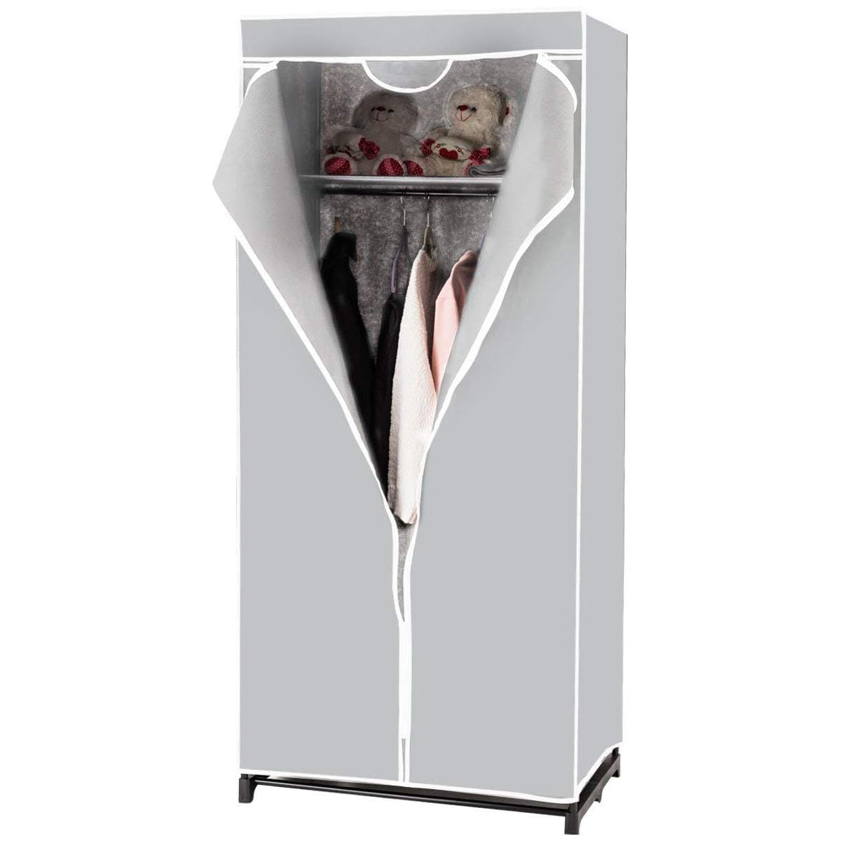 Armario de Tela Plegable Guardarropa con Barra para Colgar Ropa Organizador 75x50x170cm Gris