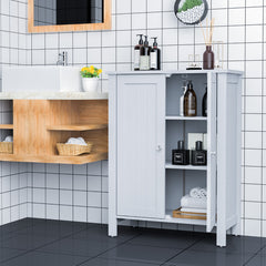 Armario del Baño Organizador Vertical con Doble Puerta y Repisa Regulable Mueble Moderno para Casa 60 x 30 x 80,5 cm Gris