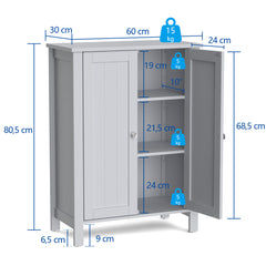 Armario del Baño Organizador Vertical con Doble Puerta y Repisa Regulable Mueble Moderno para Casa 60 x 30 x 80,5 cm Gris