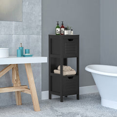 Armario del Baño Estante de Madera Multifuncional con 2 Cajones Mesita Auxiliar para Casa Salón Baño 30 x 30 x 89 cm Negro