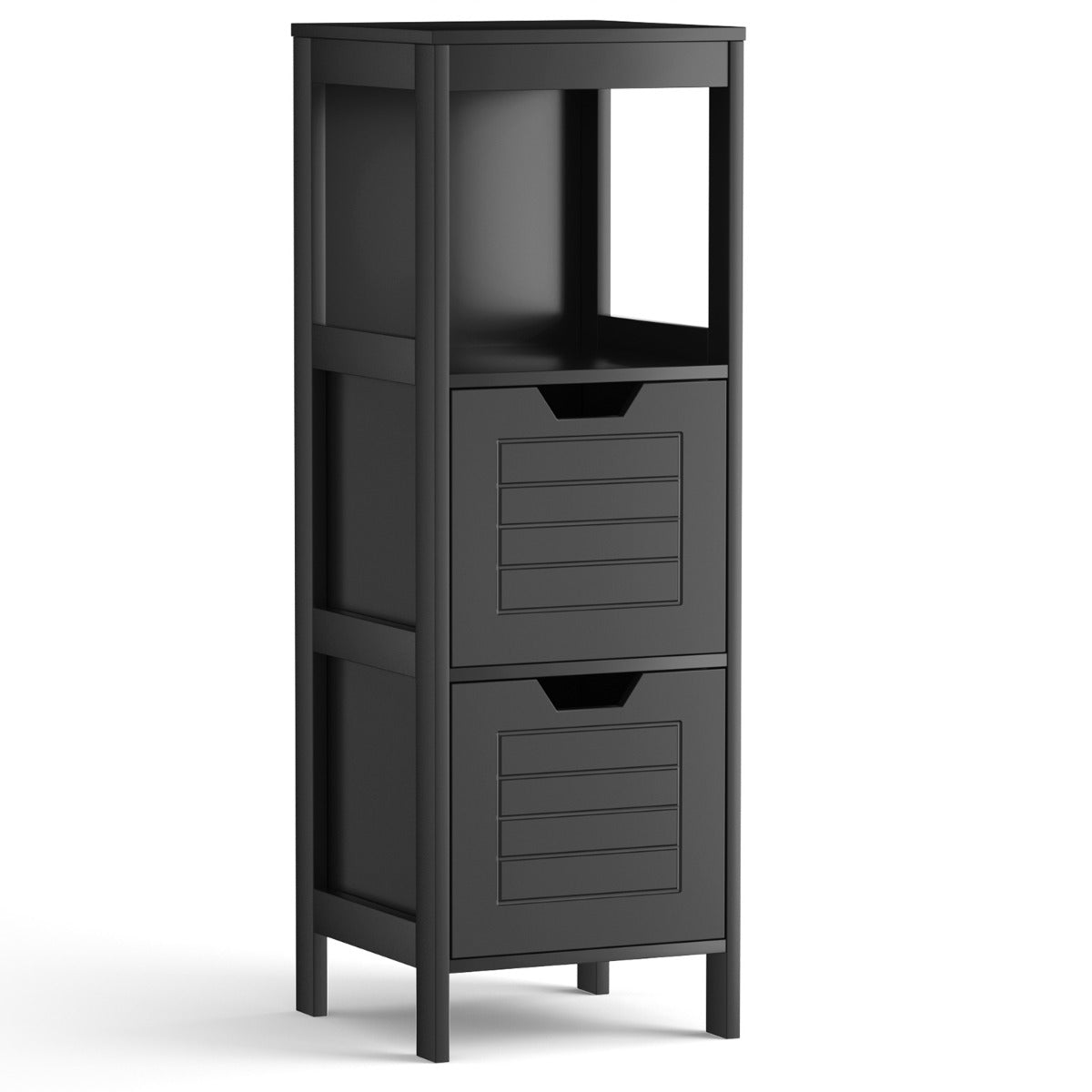 Armario del Baño Estante de Madera Multifuncional con 2 Cajones Mesita Auxiliar para Casa Salón Baño 30 x 30 x 89 cm Negro