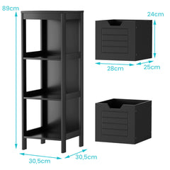 Armario del Baño Estante de Madera Multifuncional con 2 Cajones Mesita Auxiliar para Casa Salón Baño 30 x 30 x 89 cm Negro