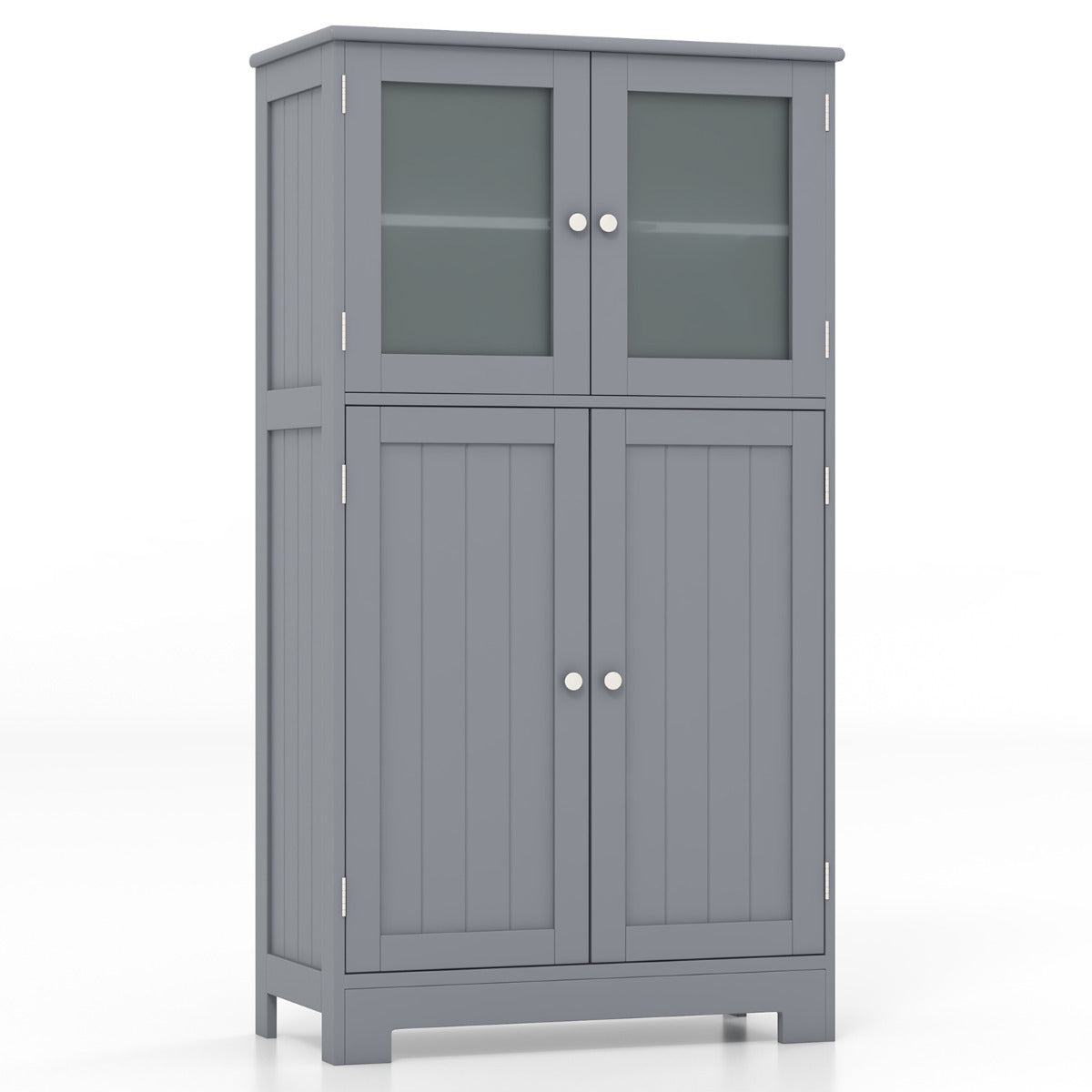 Armario del Baño Organizador Multiuso Antivuelco con 4 Puertas de Vidrio Repisas Regulables para Salón Cocina Pasillo 60 x 30 x 109 cm Gris
