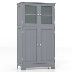 Armario del Baño Organizador Multiuso Antivuelco con 4 Puertas de Vidrio Repisas Regulables para Salón Cocina Pasillo 60 x 30 x 109 cm Gris