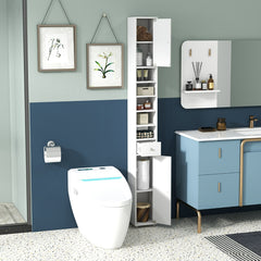 Armario Delgado de Baño Alto con Armario Cajón y 5 Estantes Ajustables 20 x 20 x 180 cm Blanco