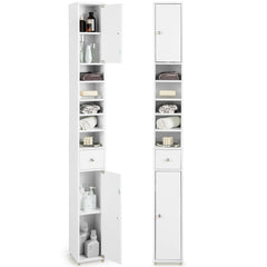 Armario Delgado de Baño Alto con Armario Cajón y 5 Estantes Ajustables 20 x 20 x 180 cm Blanco