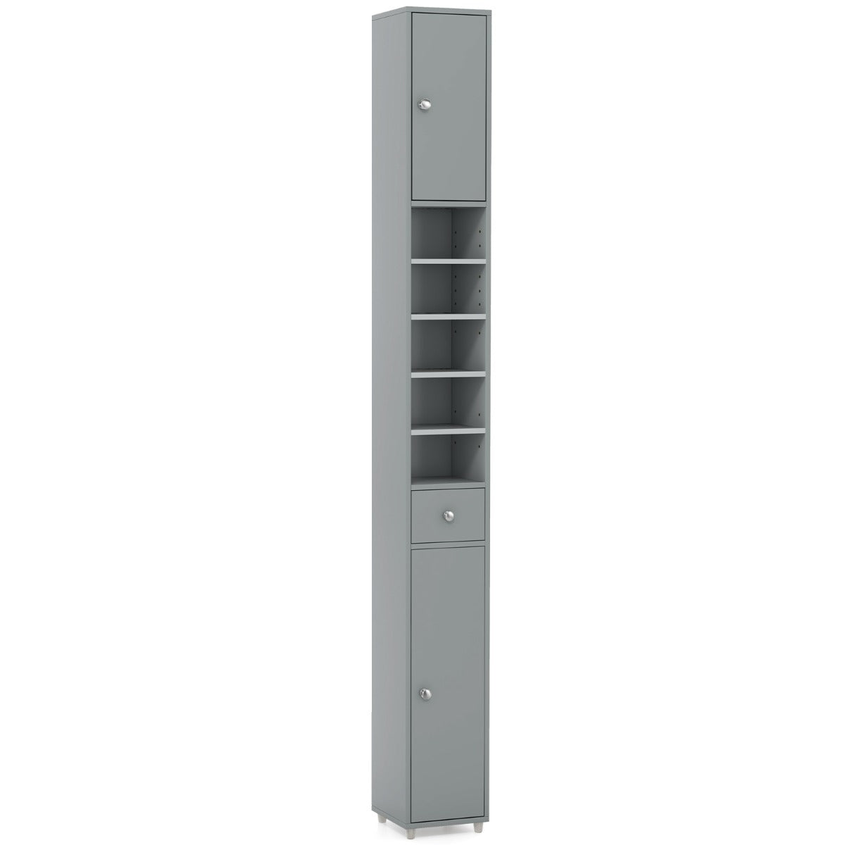 Armario Delgado de Baño Alto con Armario Cajón y 5 Estantes Ajustables 20 x 20 x 180 cm Gris