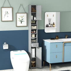 Armario Delgado de Baño Alto con Armario Cajón y 5 Estantes Ajustables 20 x 20 x 180 cm Gris
