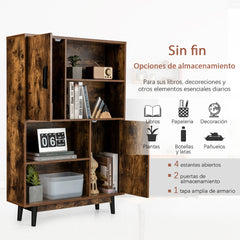 Armario de Madera con 4 Niveles 2 Puertas 4 Repisas Abiertas Antivuelco para Salón Estudio Cocina Café 80 x 24 x 119,5 cm