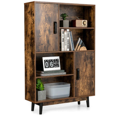 Armario de Madera con 4 Niveles 2 Puertas 4 Repisas Abiertas Antivuelco para Salón Estudio Cocina Café 80 x 24 x 119,5 cm