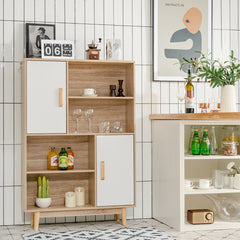 Armario de Madera con 4 Niveles 2 Puertas 4 Repisas Abiertas Antivuelco para Salón Estudio Cocina Blanco 80 x 24 x 119,5 cm