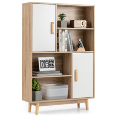 Armario de Madera con 4 Niveles 2 Puertas 4 Repisas Abiertas Antivuelco para Salón Estudio Cocina Blanco 80 x 24 x 119,5 cm