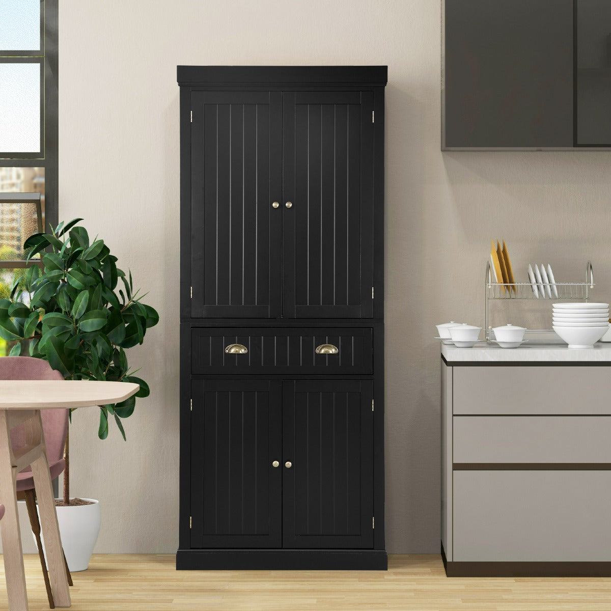 Armario Independiente con Estantes Ajustables Gabinetes de 2 Puertas y Cajón para Sala de Estar Comedor y Pasillo 76 x 40 x 183 cm Negro