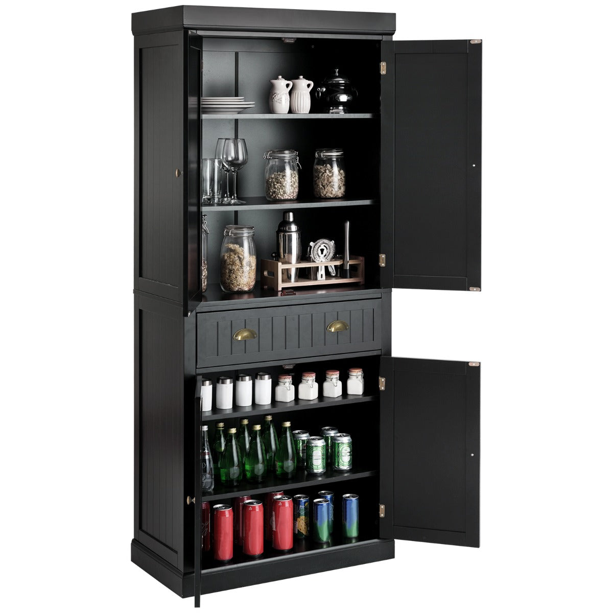 Armario Independiente con Estantes Ajustables Gabinetes de 2 Puertas y Cajón para Sala de Estar Comedor y Pasillo 76 x 40 x 183 cm Negro