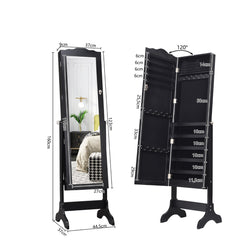 Armario para Joyas con Espejo Inclinación Ajustable Gabinete para Joyería con Cerradura Organizador para Anillos Cadena Pendientes Negro