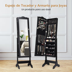 Armario para Joyas con Espejo Inclinación Ajustable Gabinete para Joyería con Cerradura Organizador para Anillos Cadena Pendientes Negro
