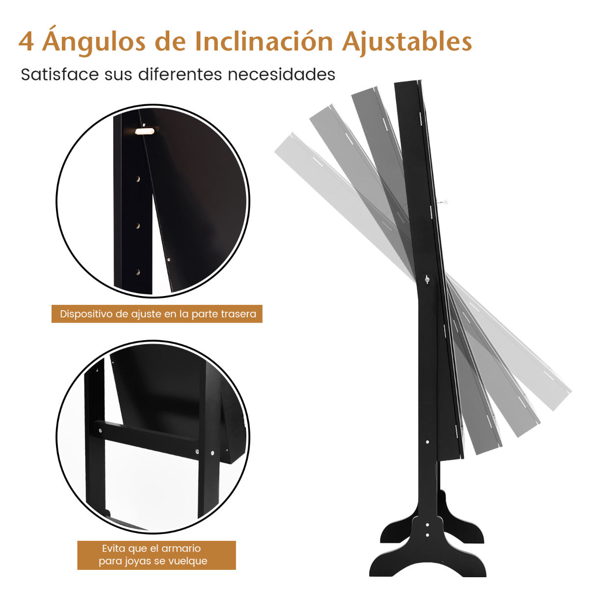 Armario para Joyas con Espejo Inclinación Ajustable Gabinete para Joyería con Cerradura Organizador para Anillos Cadena Pendientes Negro