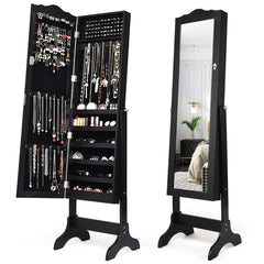 Armario para Joyas con Espejo Inclinación Ajustable Gabinete para Joyería con Cerradura Organizador para Anillos Cadena Pendientes Negro