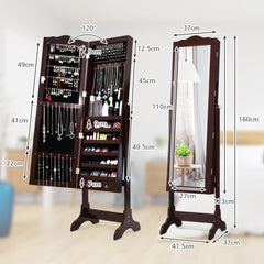 Armario Joyero con 14 Luces LED y 2 Cajones Regulable en 4 Ángulos Ideal para Dormitorio 41,5 x 37 x 160 cm Marrón