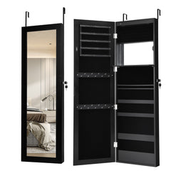 Armario Joyero con Espejo de 12 LED Organizador de Joyas Montado en Pared Caja de Joyería 37 x 8,5 x 120 cm Negro