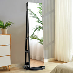 Armario Joyero Giratorio 360° con Luces LED Espejo de Cuerpo Entero Estantes de Almacenamiento 54,5 x 161 cm Negro