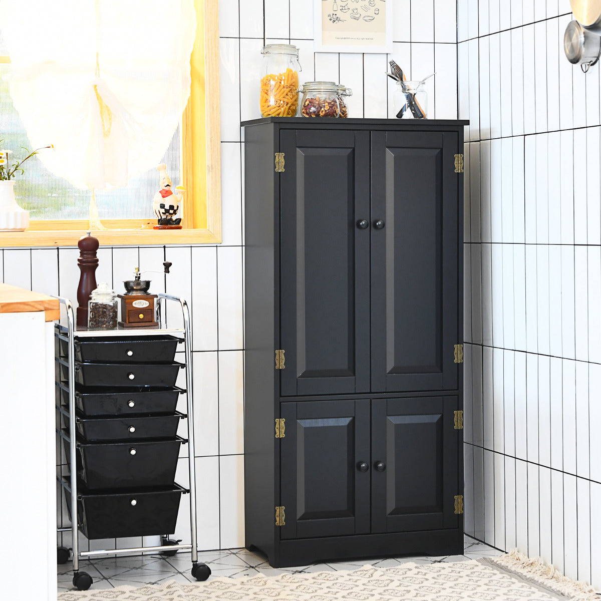 Armario Vertical Armario de Doble Puerta con Repisa Regulable Dispositivo Antivuelco Organizador para Salón Dormitorio Baño Negro