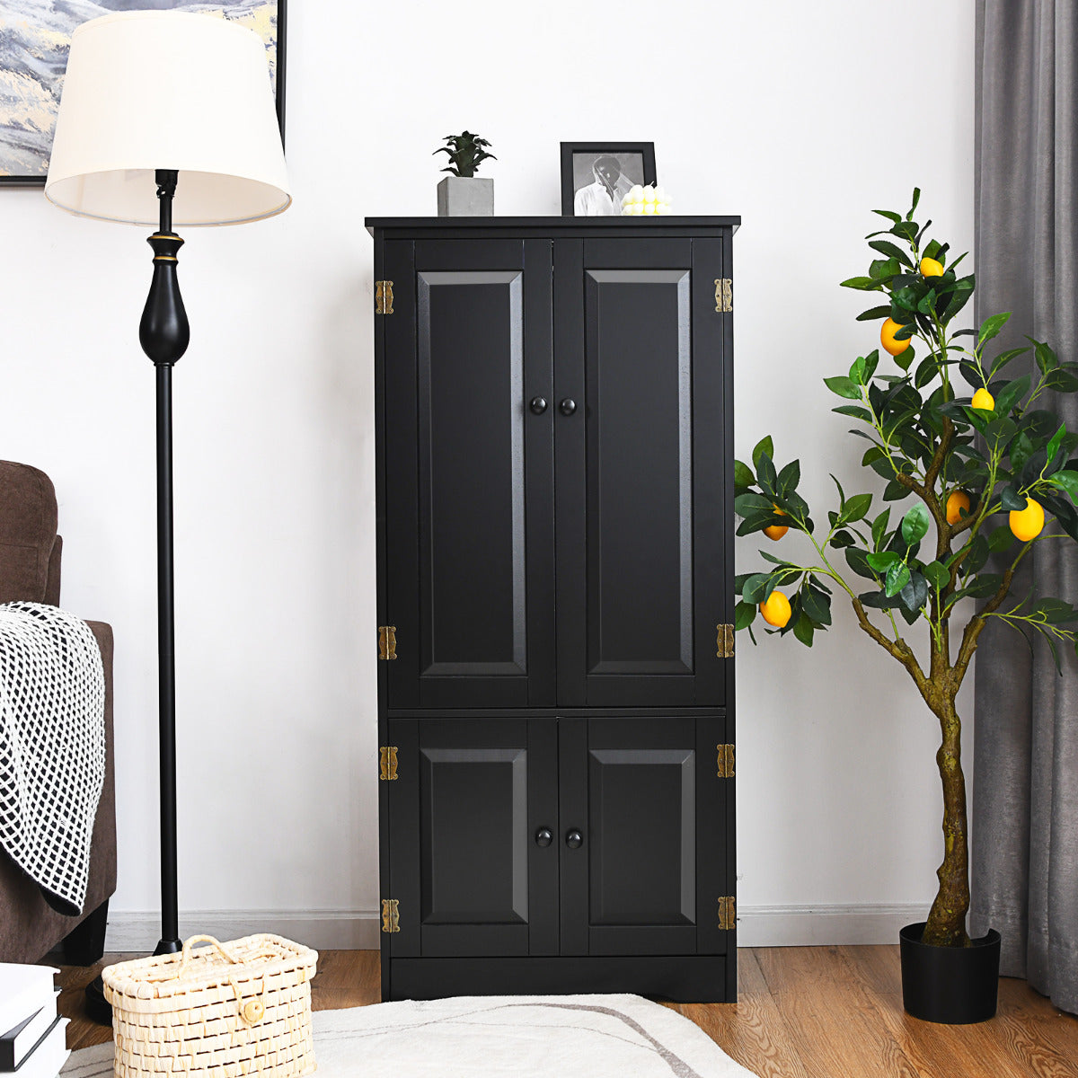Armario Vertical Armario de Doble Puerta con Repisa Regulable Dispositivo Antivuelco Organizador para Salón Dormitorio Baño Negro