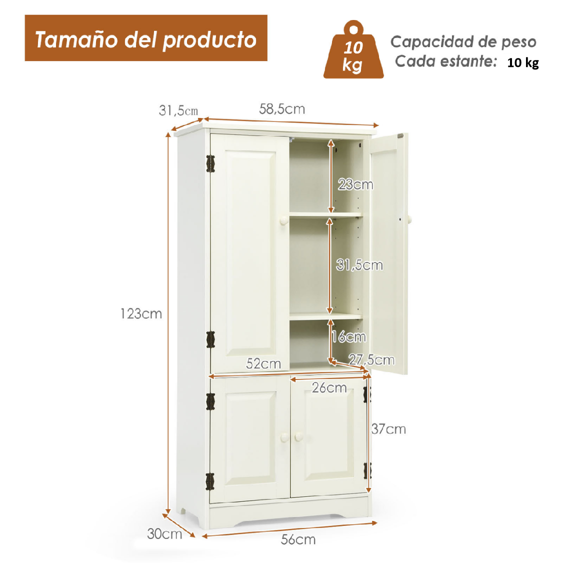 Armario Vertical Armario de Doble Puerta con Repisa Regulable Dispositivo Antivuelco Organizador para Salón Dormitorio Baño Beige