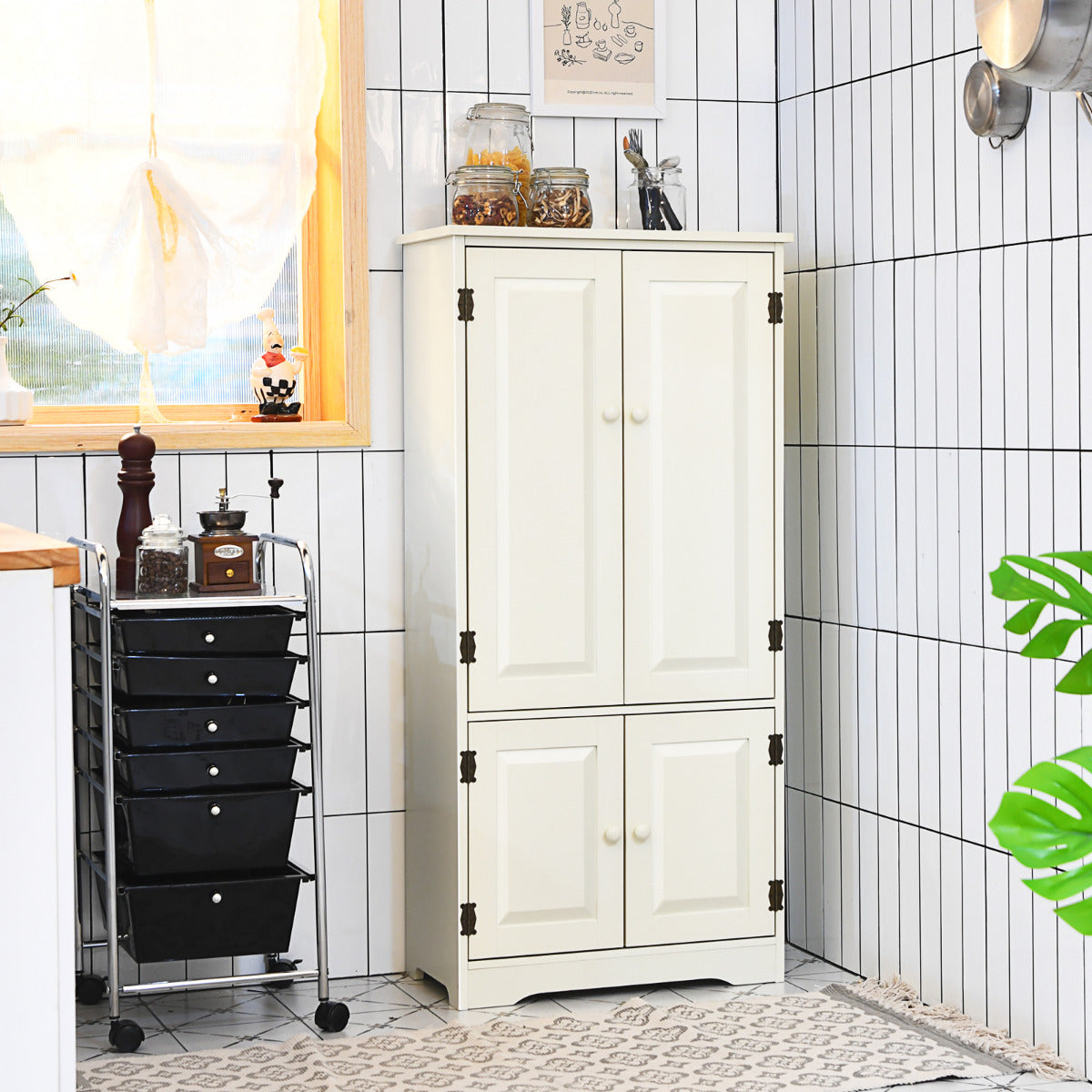 Armario Vertical Armario de Doble Puerta con Repisa Regulable Dispositivo Antivuelco Organizador para Salón Dormitorio Baño Beige