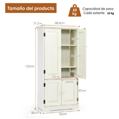 Armario Vertical Armario de Doble Puerta con Repisa Regulable Dispositivo Antivuelco Organizador para Salón Dormitorio Baño Beige