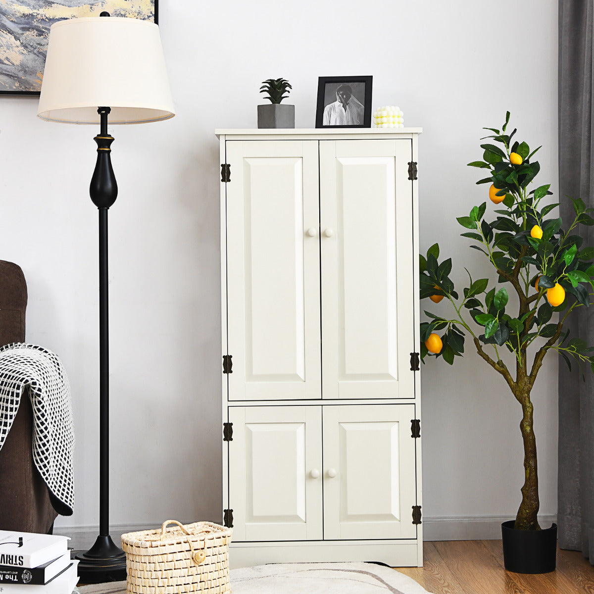 Armario Vertical Armario de Doble Puerta con Repisa Regulable Dispositivo Antivuelco Organizador para Salón Dormitorio Baño Beige