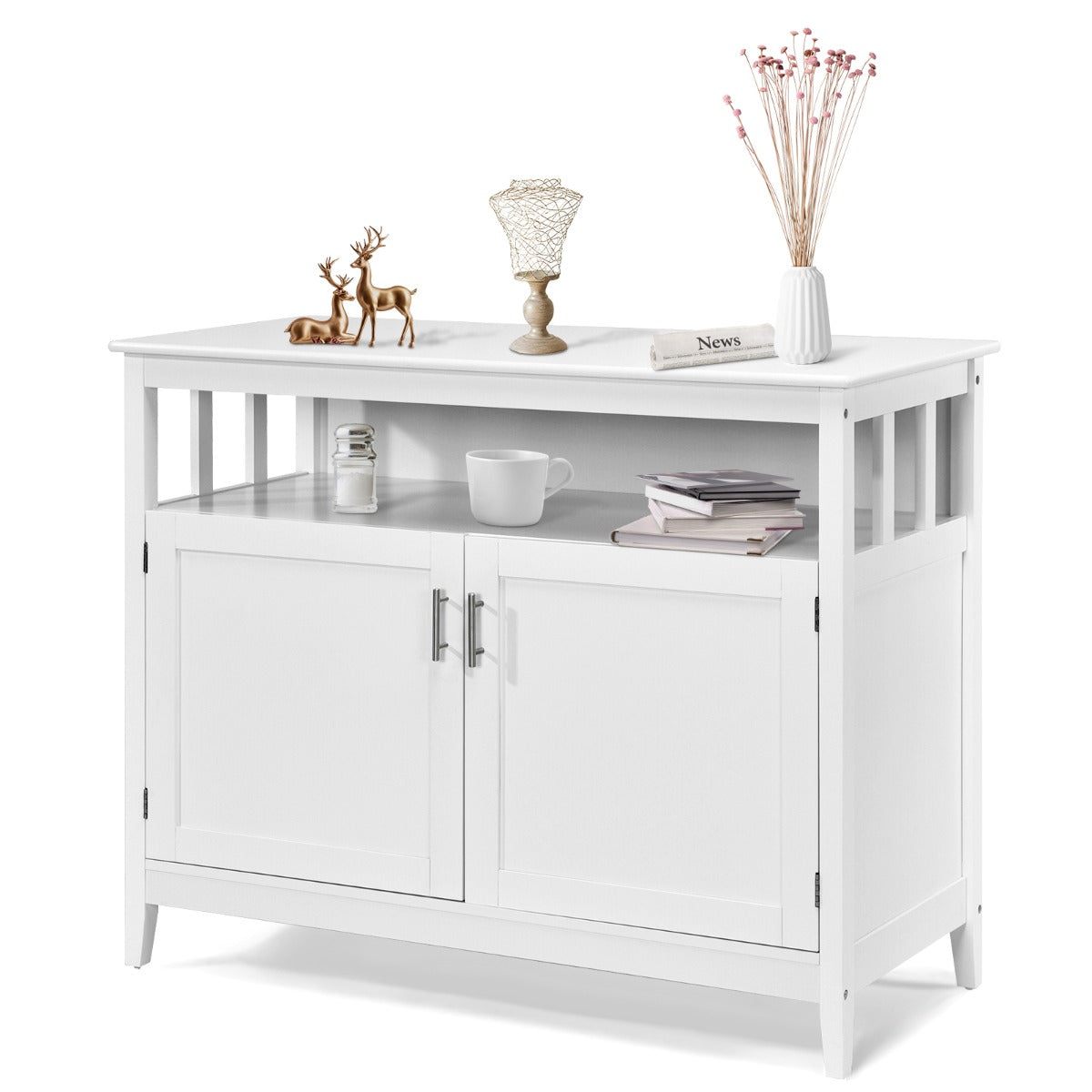 Aparador Moderno de Cocina con Estante Regulable y 2 Puertas Mueble Auxiliar Tabla de Madera para Comedor y Salón 114 x 51 x 91 cm Blanco
