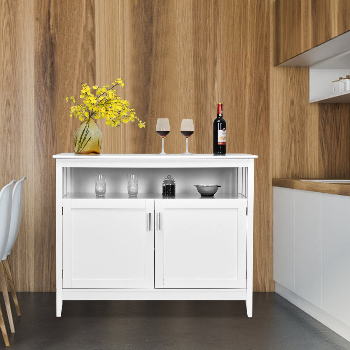Aparador Moderno de Cocina con Estante Regulable y 2 Puertas Mueble Auxiliar Tabla de Madera para Comedor y Salón 114 x 51 x 91 cm Blanco