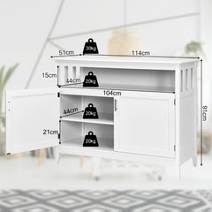 Aparador Moderno de Cocina con Estante Regulable y 2 Puertas Mueble Auxiliar Tabla de Madera para Comedor y Salón 114 x 51 x 91 cm Blanco