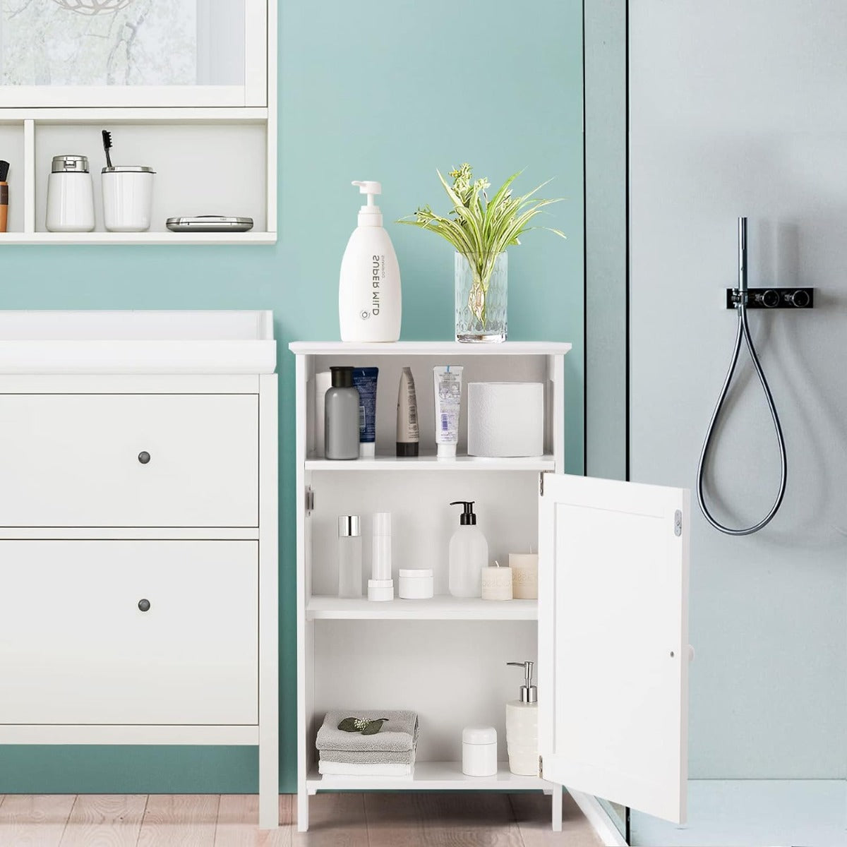 Armario para Baño Aramrio Madera Multifuncional con Puerta Individual y Repisa Regulable Organizador Moderno 40 x 30 x 70 cm Blanco