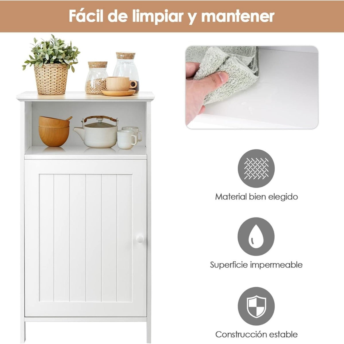 Armario para Baño Aramrio Madera Multifuncional con Puerta Individual y Repisa Regulable Organizador Moderno 40 x 30 x 70 cm Blanco