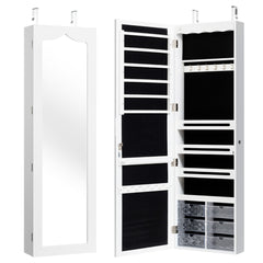 Armario para Joyas con Espejo con LED Cerradura Estante para Joyero Organizador Montar en Puerta y Pared 36,5 x 11,5 x 120 cm Blanco