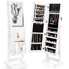 Armario para Joyas con Espejo de Cuerpo Entero Organizador Joyería con 108 Ranuras 18 Ganchos 98 Ranuras 5 Estantes 41 x 36,5 x 146 cm Blanco