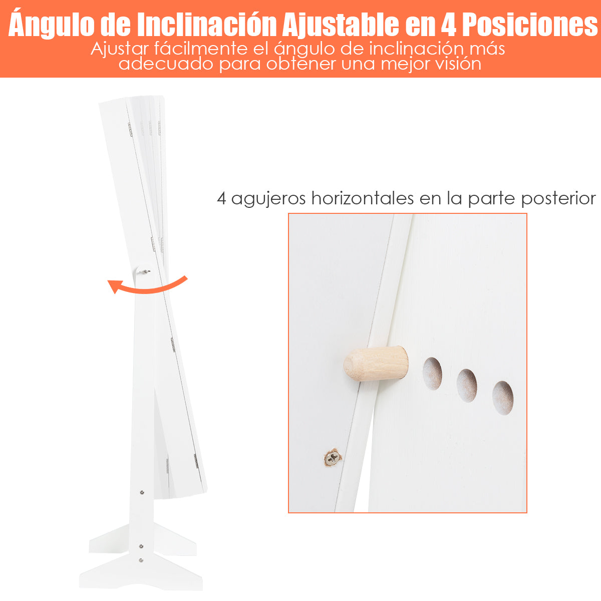 Armario para Joyas con Espejo de Cuerpo Entero Organizador Joyería con 108 Ranuras 18 Ganchos 98 Ranuras 5 Estantes 41 x 36,5 x 146 cm Blanco