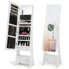 Armario para Joyas con Espejo Joyero con Luces LED Ángulo de Inclinación Ajustable Gran Capacidad de Almacenamiento 41 x 36 x 159 cm Blanco